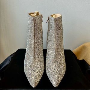 Betsey Johnson Crystal-Embellished Silver Ankle Booties